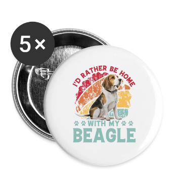 Je préfère être à la maison avec mon Beagle - Lot de 5 grands badges (56 mm) - blanc - Devant
