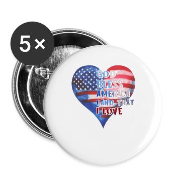 God bless America Land that I love - Buttons groß 56 mm (5er Pack) - Weiß - Vorne