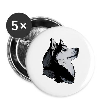 Husky Kopf - Buttons groß 56 mm (5er Pack) - Weiß - Vorne