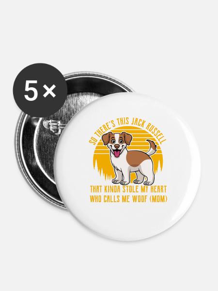 Jack Russell Terrier - Buttons groß 56 mm (5er Pack) - Weiß