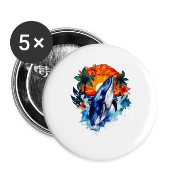 Baleine bleue - Lot de 5 grands badges (56 mm) - blanc - Devant