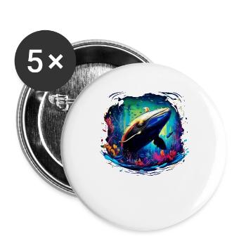 Blauwal - Buttons groß 56 mm (5er Pack) - Weiß - Vorne