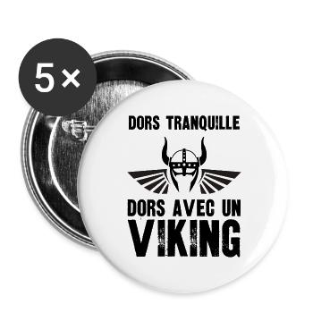 dors tranquille dors avec un viking - Lot de 5 grands badges (56 mm) - blanc - Devant