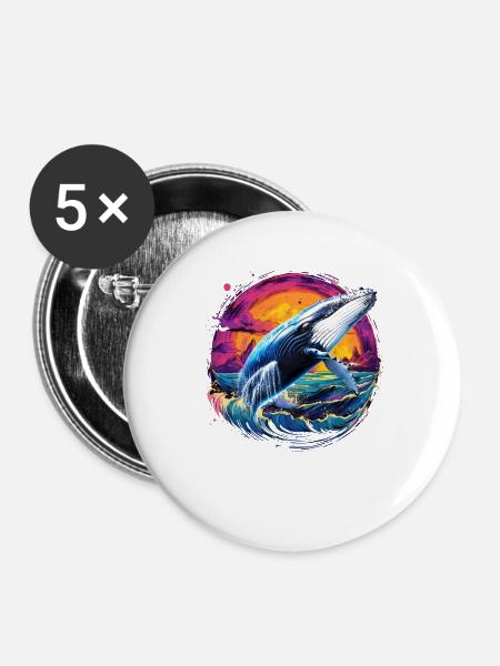 Blauwal - Buttons groß 56 mm (5er Pack) - Weiß