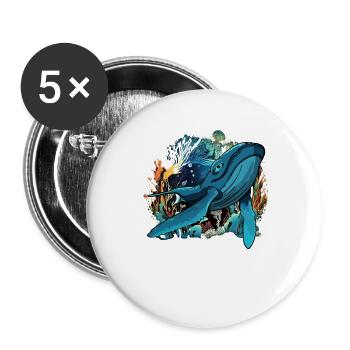 Baleine bleue - Lot de 5 grands badges (56 mm) - blanc - Devant