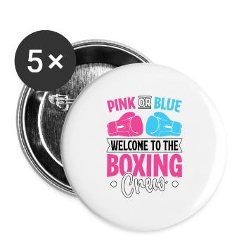 Rose ou bleu bienvenue dans l’équipe de boxe - Lot de 5 grands badges (56 mm) - blanc - Devant