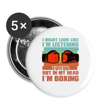Ich sehe vielleicht so aus, als würde ich zuhören, aber in meinem Kopf - Buttons groß 56 mm (5er Pack) - Weiß - Vorne