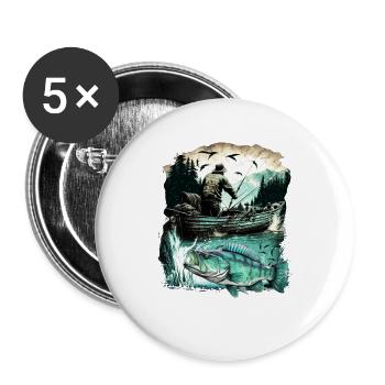 Bass Fish - Buttons large 2.2''/56 mm (5-pack) - white - Front