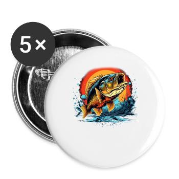 Bass Fish - Buttons large 2.2''/56 mm (5-pack) - white - Front