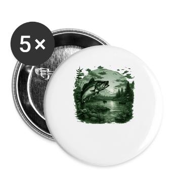 Bass Fish - Buttons large 2.2''/56 mm (5-pack) - white - Front