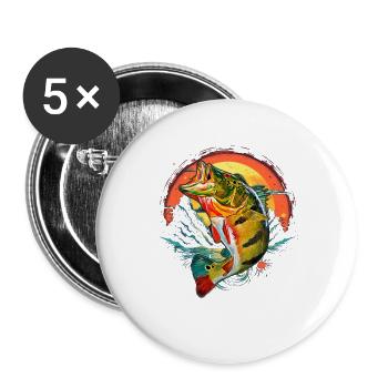 Bass Fish - Buttons large 2.2''/56 mm (5-pack) - white - Front