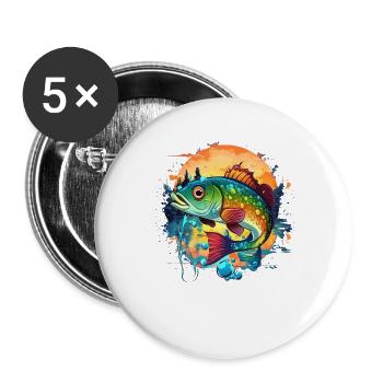 Bass Fish - Buttons large 2.2''/56 mm (5-pack) - white - Front