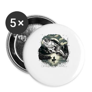 Bass Fish - Buttons large 2.2''/56 mm (5-pack) - white - Front