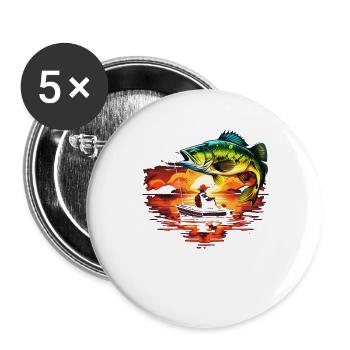 Bass Fish - Buttons large 2.2''/56 mm (5-pack) - white - Front
