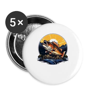 Bass Fish - Buttons large 2.2''/56 mm (5-pack) - white - Front