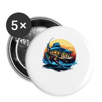 Bass Fish - Buttons large 2.2''/56 mm (5-pack) - white - Front