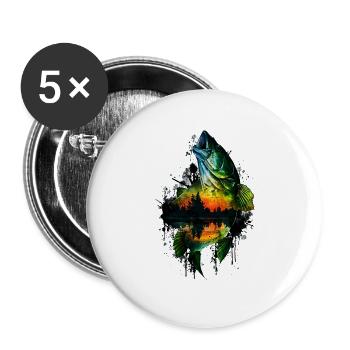 Bass Fish - Buttons large 2.2''/56 mm (5-pack) - white - Front