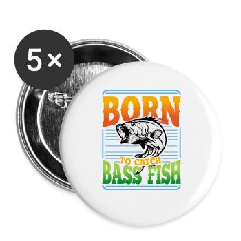 Geboren, um Barschfische zu fangen - Buttons groß 56 mm (5er Pack) - Weiß - Vorne
