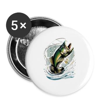 Bass Fish - Buttons large 2.2''/56 mm (5-pack) - white - Front