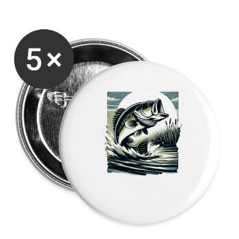 Bass Fish - Buttons large 2.2''/56 mm (5-pack) - white - Front