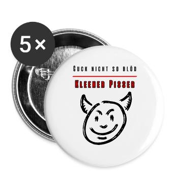 Guck nicht so blöd Kleiner Pisser-Party Fun Shirt - Buttons groß 56 mm (5er Pack) - Weiß - Vorne
