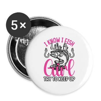 Je sais que je pêche comme une fille pour essayer de suivre - Lot de 5 grands badges (56 mm) - blanc - Devant