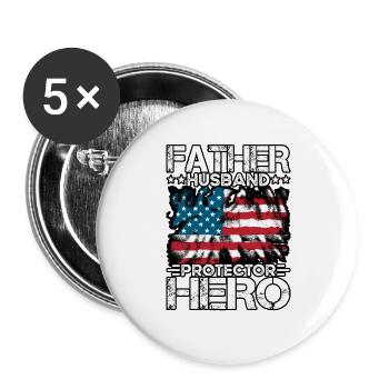 Father Husband Protector Hero - Buttons large 2.2''/56 mm (5-pack) - white - Front