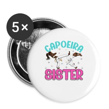 Capoeira Schwester - Buttons groß 56 mm (5er Pack) - Weiß - Vorne