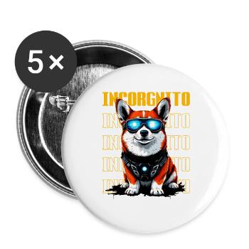 Incorgnito – Jeu de mots amusant sur le corgi - Lot de 5 grands badges (56 mm) - blanc - Devant