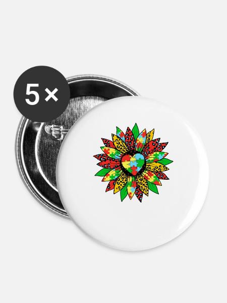 Autismus-Blume - Buttons groß 56 mm (5er Pack) - Weiß