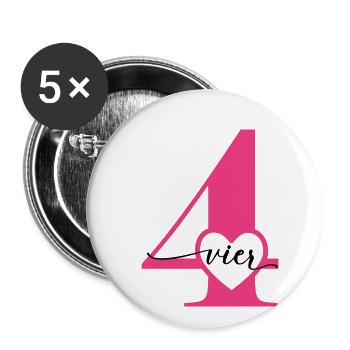 Ziffer Vier 4 mit Herz - Buttons groß 56 mm (5er Pack) - Weiß - Vorne