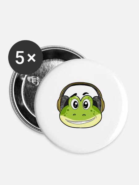 Frosch mit Kopfhörer - Buttons groß 56 mm (5er Pack) - Weiß