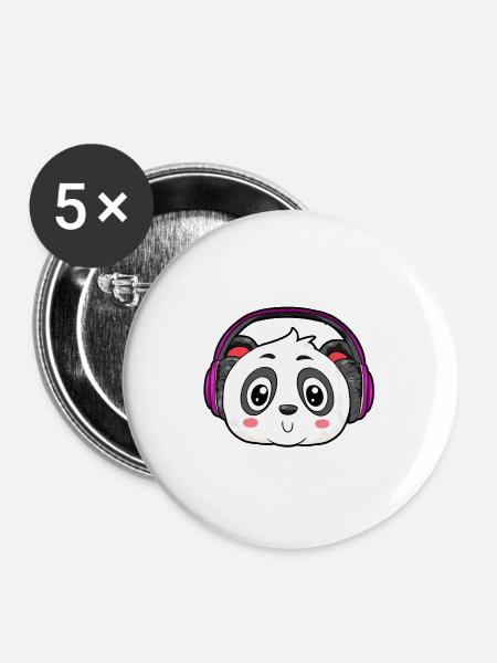 Panda mit Kopfhörer - Buttons groß 56 mm (5er Pack) - Weiß