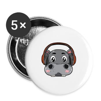 Hippopotames avec écouteurs - Lot de 5 grands badges (56 mm) - blanc - Devant