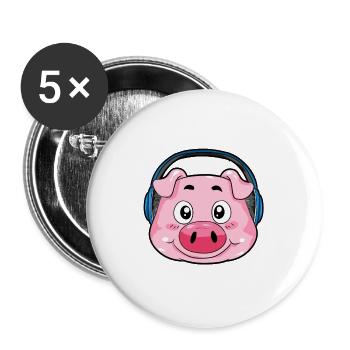Pig with headphones - Buttons large 2.2''/56 mm (5-pack) - white - Front