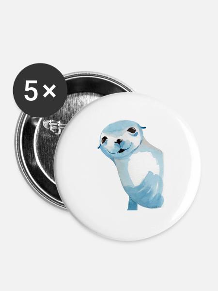 Robbe Seehund Tier Raubtier schwimmen Geschenk - Buttons groß 56 mm (5er Pack) - Weiß