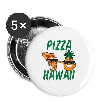 Pizza Hawaii Ananas Schinken Käse Tomate Geschenk - Buttons groß 56 mm (5er Pack) - Weiß - Vorne