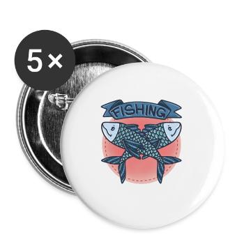 Fishing Fish Lake River Pond Fin Bait Gift - Buttons large 2.2''/56 mm (5-pack) - white - Front