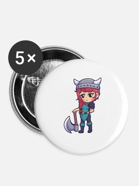 Wikinger Mädchen Axt Krieger Frau - Buttons groß 56 mm (5er Pack) - Weiß