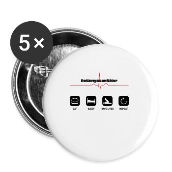 Rettungssanitäter Rettungsdienst Eat Sleep Repeat - Buttons groß 56 mm (5er Pack) - Weiß - Vorne