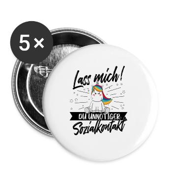 Lass mich unnötiger Sozialkontakt Einhorn Humor - Buttons groß 56 mm (5er Pack) - Weiß - Vorne