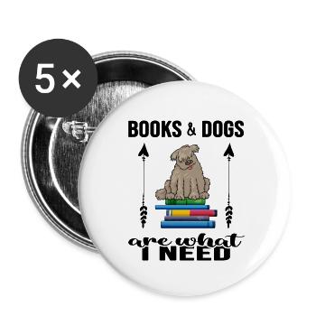 Read reading hour Bookworm likes "books and dogs" - Buttons large 2.2''/56 mm (5-pack) - white - Front
