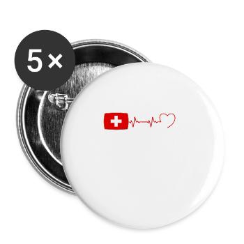heartbeat Schweiz Mann Flagge Humor lustig - Buttons groß 56 mm (5er Pack) - Weiß - Vorne