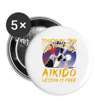 Touch my Son and your first Aikido lesson is free - Buttons large 2.2''/56 mm (5-pack) - white - Front