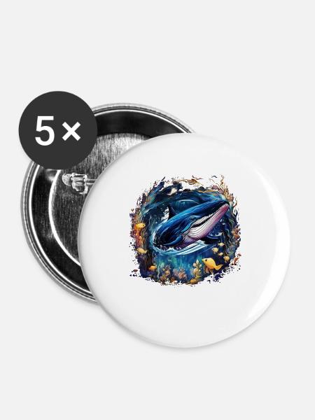 Blauwal - Buttons groß 56 mm (5er Pack) - Weiß