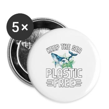 Halten Sie das Meer plastikfrei - Buttons groß 56 mm (5er Pack) - Weiß - Vorne