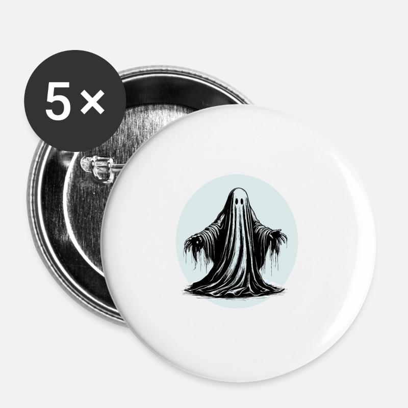 Conception graphique fantôme cool - Lot de 5 grands badges (56 mm) - blanc