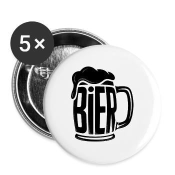 Bier - Lustiger Alkohol Logo - Buttons groß 56 mm (5er Pack) - Weiß - Vorne