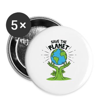 Rette den Planeten - Buttons groß 56 mm (5er Pack) - Weiß - Vorne