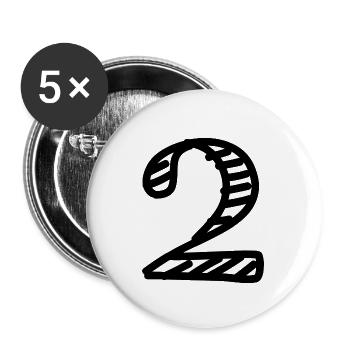 2 JAHRE. 2. JAHRESTAG. GEBURTSTAG 2 JAHRE. Zwei - Buttons groß 56 mm (5er Pack) - Weiß - Vorne